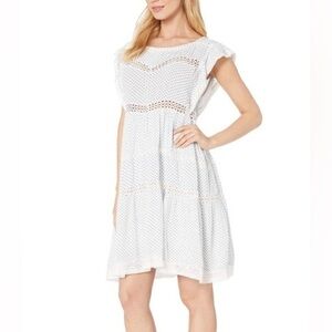Free People Blue & White Retro Kitty Crochet Trim Dress Sz. M NWT!